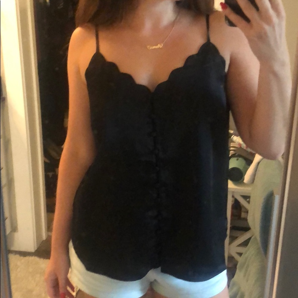 NWT! Black silky button down scallop trim cami